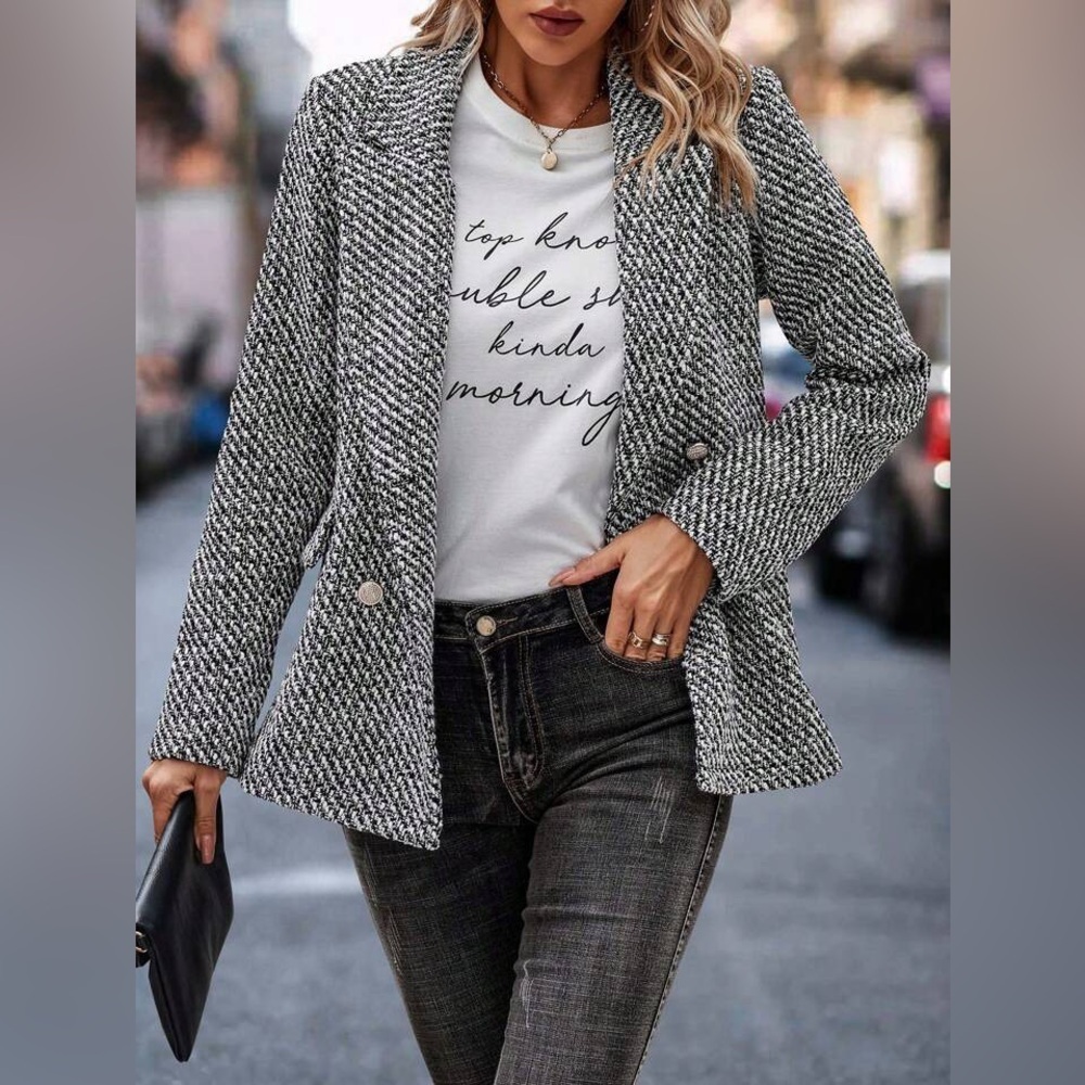 SHEIN LUNE Solid Double Breasted Blazer,Size S - image 3